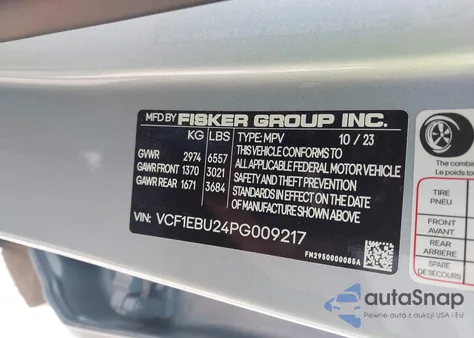 2023 Fisker Ocean Extreme from USA, damaged, VIN VCF1EBU24PG009217